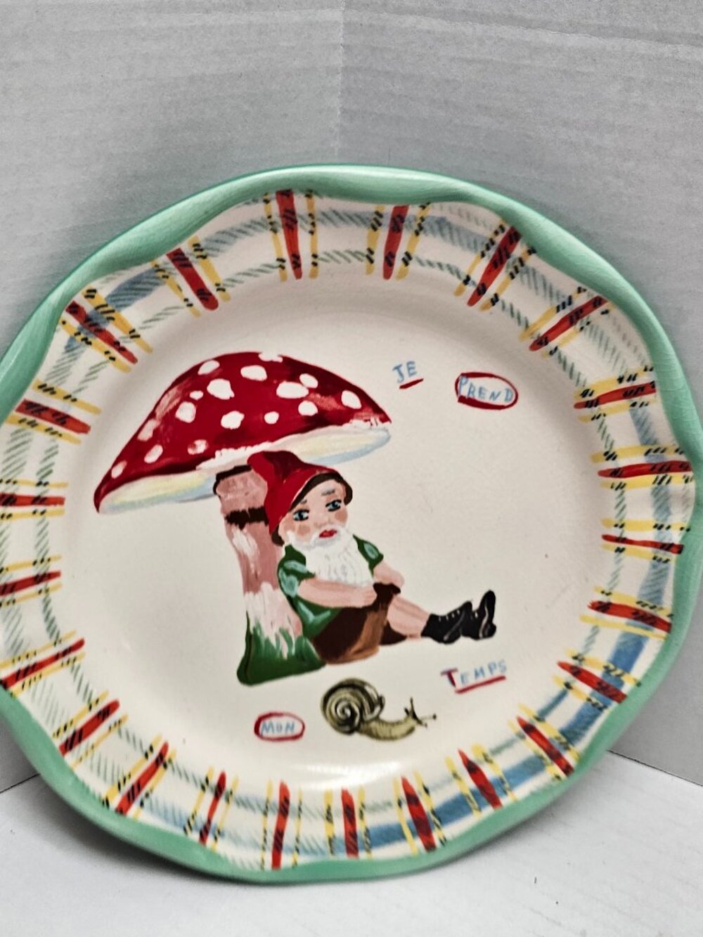Anthropologie Nathalie Lete Dinner Plate Mushroom Snail Gnome 🐌🍄🍄‍🟫Whimsical